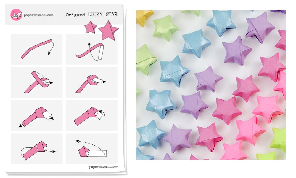 Easy Origami Lucky Star Diagram - Paper Kawaii Shop